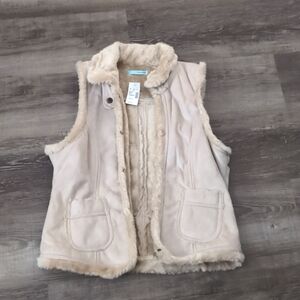 Cream Faux Fur Suede Vest Size L